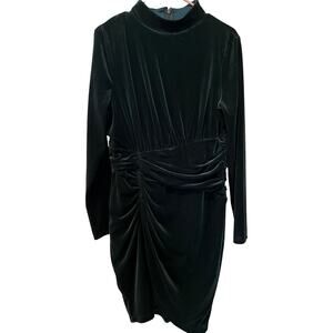 Express Green Velvet Long Sleeve Ruched Holiday Dress Size Large Christmas Party